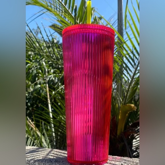 Starbucks Pink Pleated Cup Magenta Iridescent Bling Tumbler 24oz Venti New 2023 - Picture 8 of 10